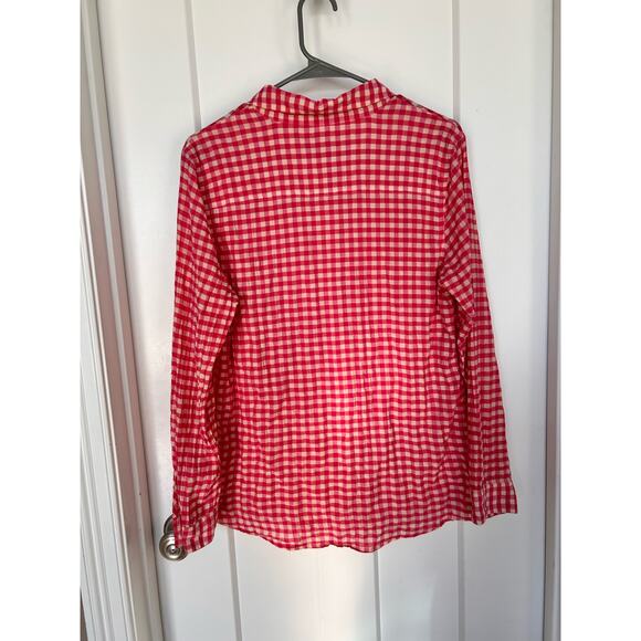 J. McLaughlin Women's Gingham Lois Crinkle Button-Up Shirt Top Pink Size Medium - Picture 2 of 10